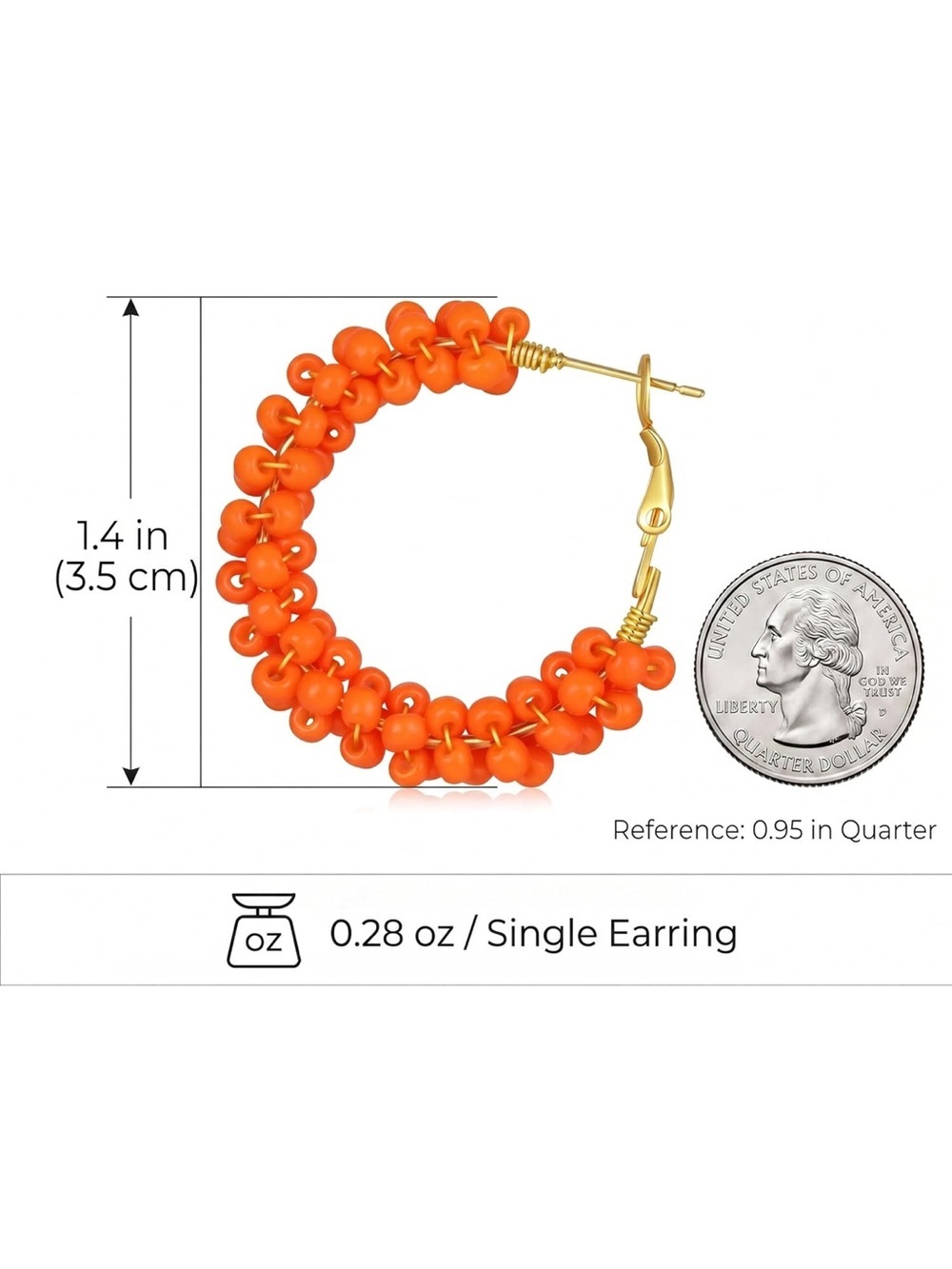 Anthropologie Bright Orange Beaded Hoop Earrings - Picture 2 of 4